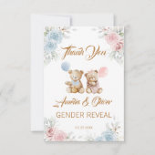 Teddy Bear Gender Reveal Thank You Pastel Florals Bedankkaart (Voorkant)