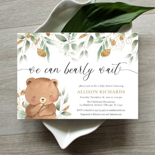 Teddy Bear genderneutraal groen baby shower Kaart