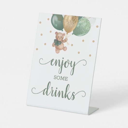 Teddy Bear geniet van sommige Drinken Baby shower Reclamebord Met Voetstuk (Voorkant)