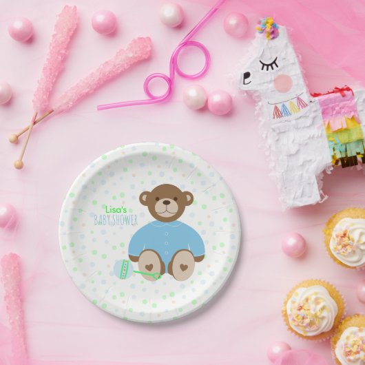 Teddy Bear, geperst in Blue Baby shower Paper Bord (Feest)