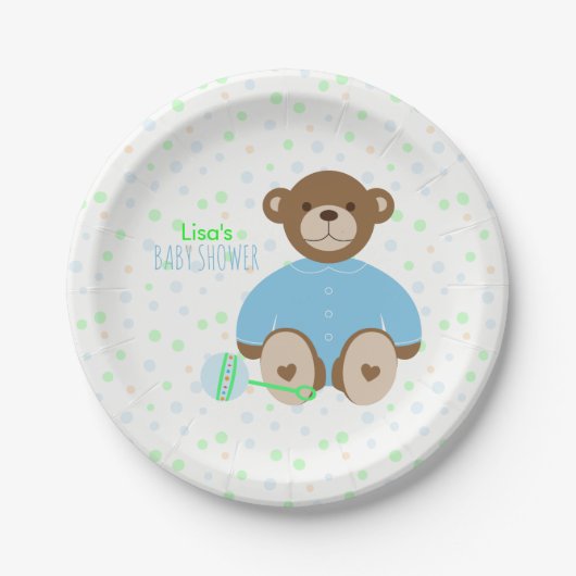Teddy Bear, geperst in Blue Baby shower Paper Bord (Voorkant)