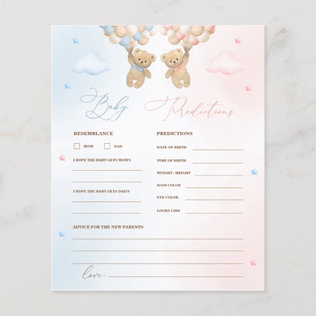 Teddy Bear Geslacht onthullen Baby voorspellingen  (Voorkant)