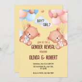  Teddy Bear Geslacht Reveal Uitnodiging Ballonnen  (Voorkant / Achterkant)