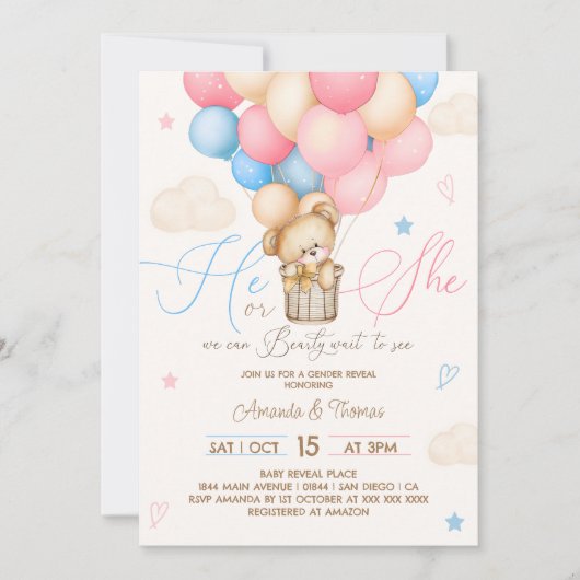 Teddy Bear geslachtsonthulling Kaart (Voorkant)