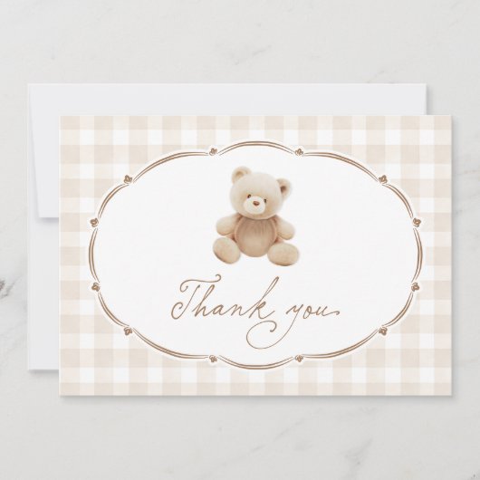 Teddy Bear Gingham Baby shower Dank u Bedankkaart (Voorkant)