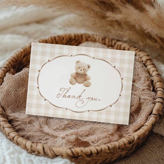 Teddy Bear Gingham Baby shower Dank u Bedankkaart