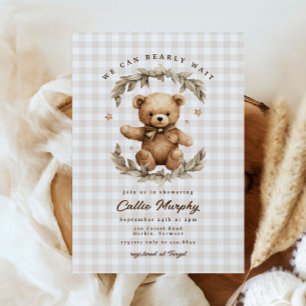 Teddy Bear Gingham wacht bijna op het Baby shower  Kaart