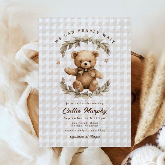 Teddy Bear Gingham wacht bijna op het Baby shower Kaart