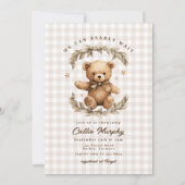 Teddy Bear Gingham wacht bijna op het Baby shower Kaart (Voorkant)