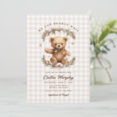 Teddy Bear Gingham wacht bijna op het Baby shower Kaart (Staand voorkant)