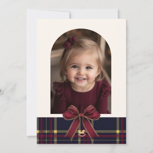 Teddy Bear Girl 1st Birthday Preppy Plaid Birthday Kaart (Achterkant)