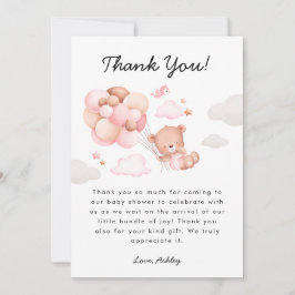 Teddy Bear Girl Baby shower Bedankkaart