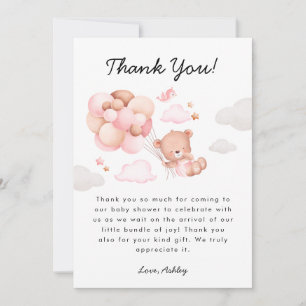 Teddy Bear Girl Baby shower Bedankkaart