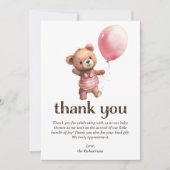 Teddy Bear Girl Baby shower Bedankkaart (Voorkant)