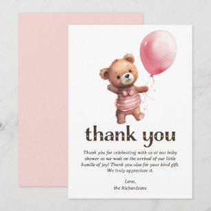 Teddy Bear Girl Baby shower Bedankkaart