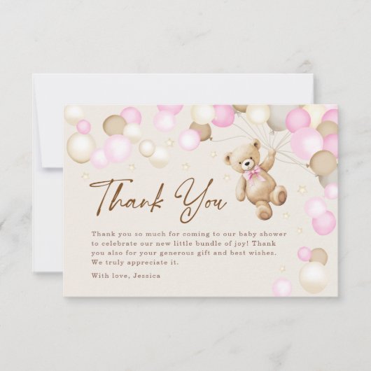 Teddy Bear Girl Baby Shower Bedankkaart (Voorkant)