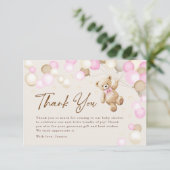 Teddy Bear Girl Baby Shower Bedankkaart (Staand voorkant)