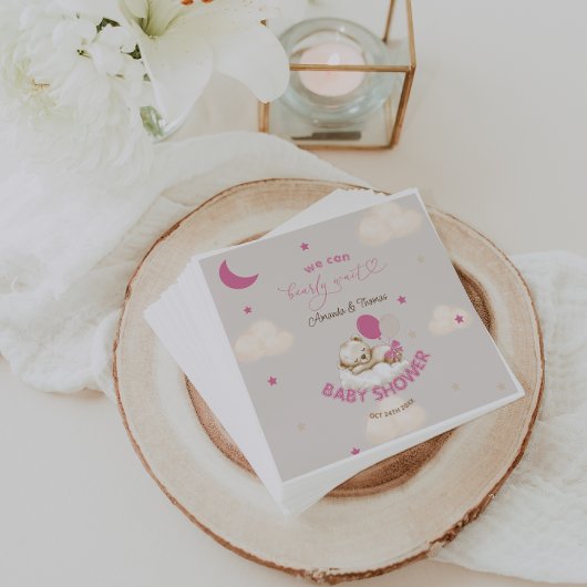 Teddy Bear Girl Baby shower Blush Pink Servet