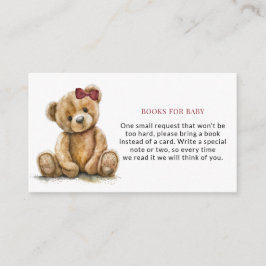 Teddy Bear Girl Baby shower Boeken voor Baby Informatiekaartje