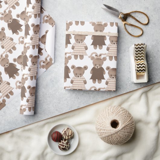 Teddy Bear Girl Baby shower Cadeaupapier (Crafts)