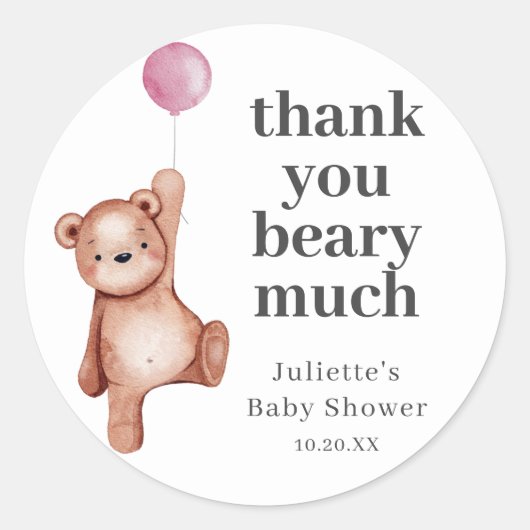 Teddy Bear Girl Baby shower Classic Round Sticker (Voorkant)