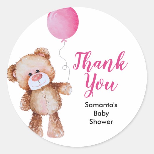 Teddy Bear Girl Baby shower Classic Round Sticker (Voorkant)