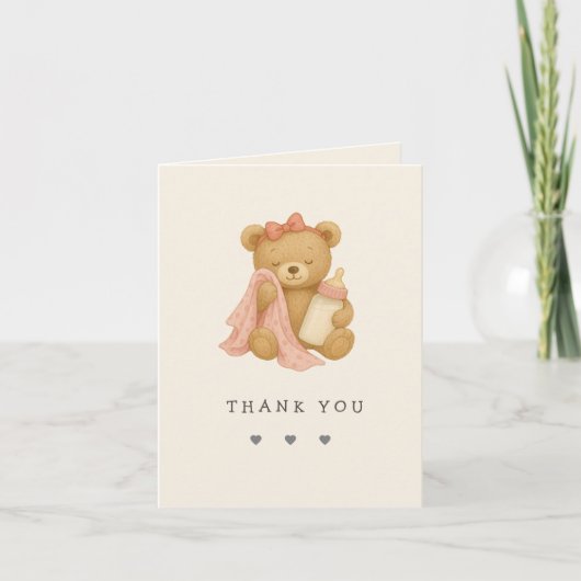 Teddy Bear Girl Baby shower Dank je wel Bedankkaart (Voorkant)
