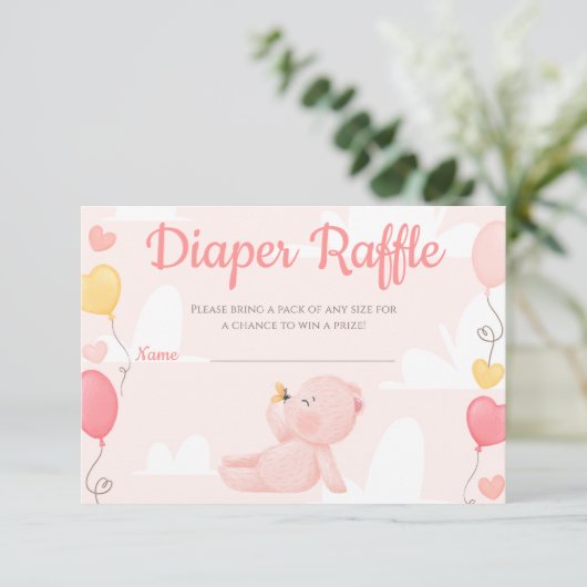 Teddy Bear Girl Baby shower Diaper Raffle Card Kaart (Staand voorkant)