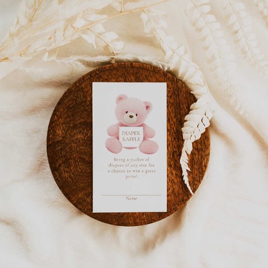 Teddy Bear Girl Baby shower Diaper Raffle Ticket Informatiekaartje