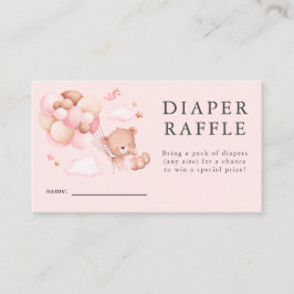 Teddy Bear Girl Baby shower Diaper Raffle Ticket Informatiekaartje