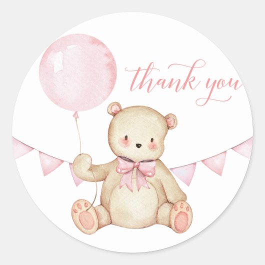 Teddy Bear Girl Baby shower Favor Sticker (Voorkant)