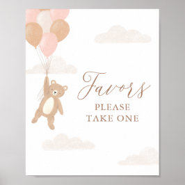 Teddy Bear Girl Baby shower Favors Sign Poster