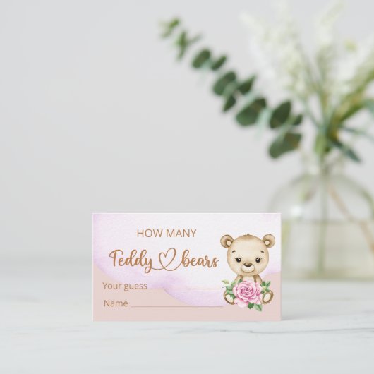 Teddy Bear Girl Baby shower Informatiekaartje (Staand voorkant)