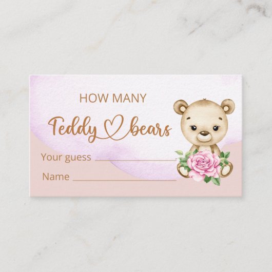 Teddy Bear Girl Baby shower Informatiekaartje (Voorkant)