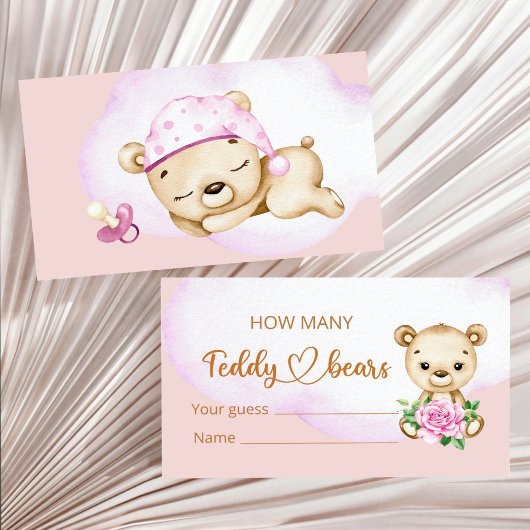 Teddy Bear Girl Baby shower Informatiekaartje