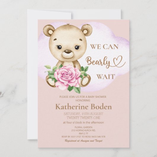 Teddy Bear Girl Baby shower Invitation (Voorkant)