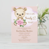 Teddy Bear Girl Baby shower Invitation (Staand voorkant)