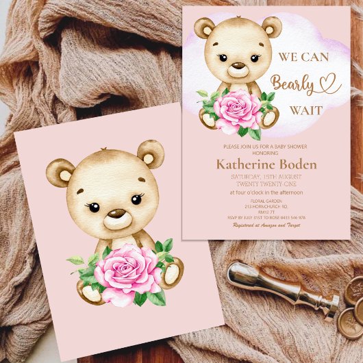 Teddy Bear Girl Baby shower Invitation