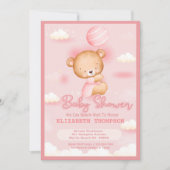 Teddy Bear Girl Baby shower Invitation Kaart (Voorkant)