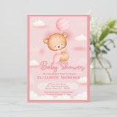 Teddy Bear Girl Baby shower Invitation Kaart (Staand voorkant)