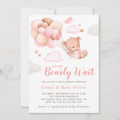 Teddy Bear Girl Baby shower Invitation Kaart (Voorkant)
