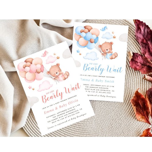 Teddy Bear Girl Baby shower Invitation Kaart