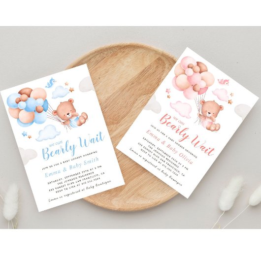 Teddy Bear Girl Baby shower Invitation Kaart