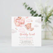 Teddy Bear Girl Baby shower Invitation Kaart (Staand voorkant)
