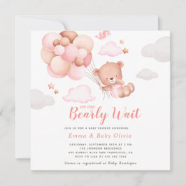 Teddy Bear Girl Baby shower Invitation Kaart