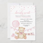 Teddy Bear Girl Baby shower Invitation Kaart (Voorkant)