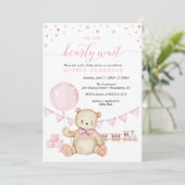 Teddy Bear Girl Baby shower Invitation Kaart (Staand voorkant)