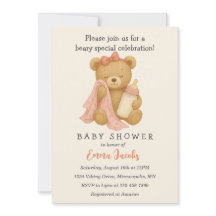 Teddy Bear Girl Baby shower Invitation