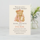 Teddy Bear Girl Baby shower Invitation Kaart (Staand voorkant)