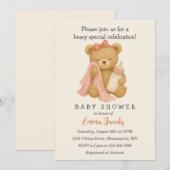Teddy Bear Girl Baby shower Invitation Kaart (Voorkant / Achterkant)